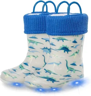 EUXTERPA Toddler Kids Light Up/Solid Color Rain Boots Waterproof Warm Fleece Lined Boots for Boys Girls Winter Snow Boots
