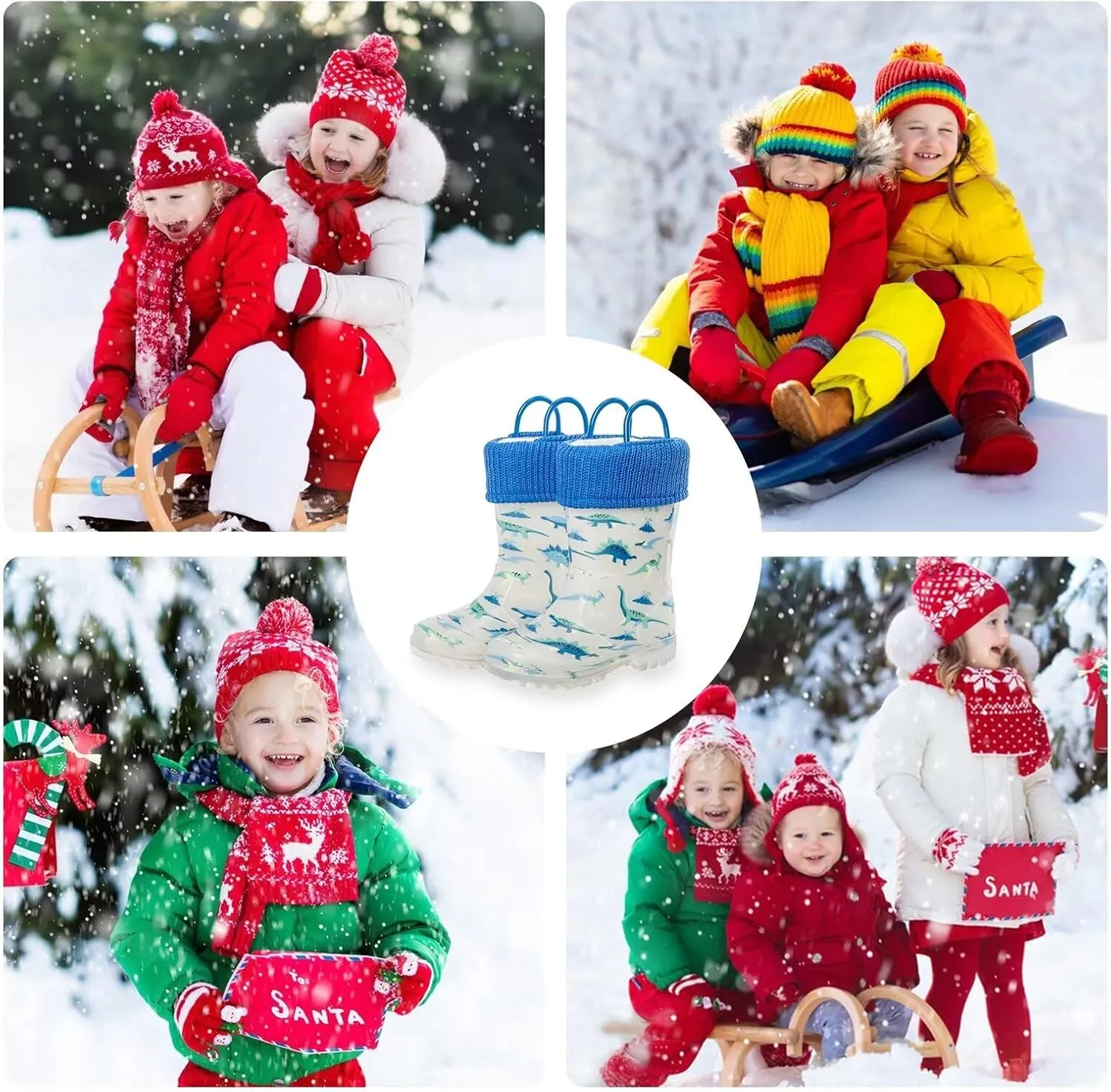 EUXTERPA Toddler Kids Light Up/Solid Color Rain Boots Waterproof Warm Fleece Lined Boots for Boys Girls Winter Snow Boots