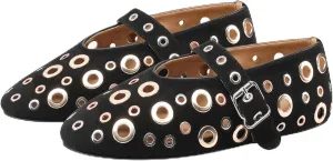 Fashion Buckle Ballet Flats Women's Delicate Metal Buckle with Rivet Holes Mary Jane Comfort Flats