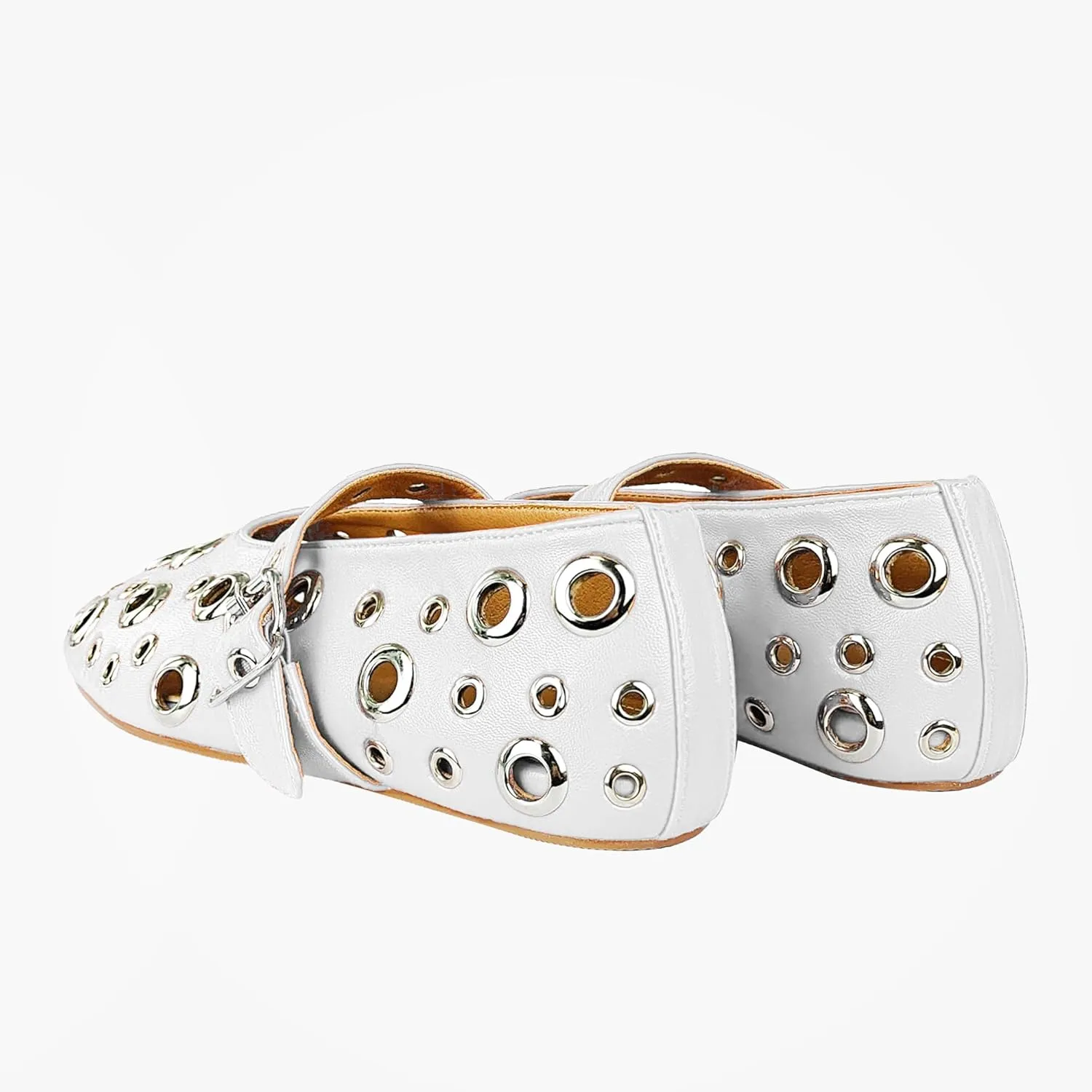 Fashion Buckle Ballet Flats Women's Delicate Metal Buckle with Rivet Holes Mary Jane Comfort Flats