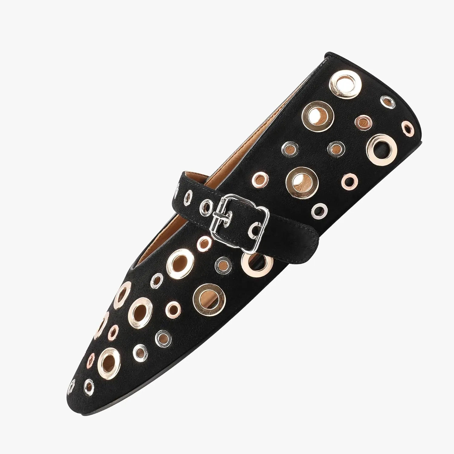 Fashion Buckle Ballet Flats Women's Delicate Metal Buckle with Rivet Holes Mary Jane Comfort Flats