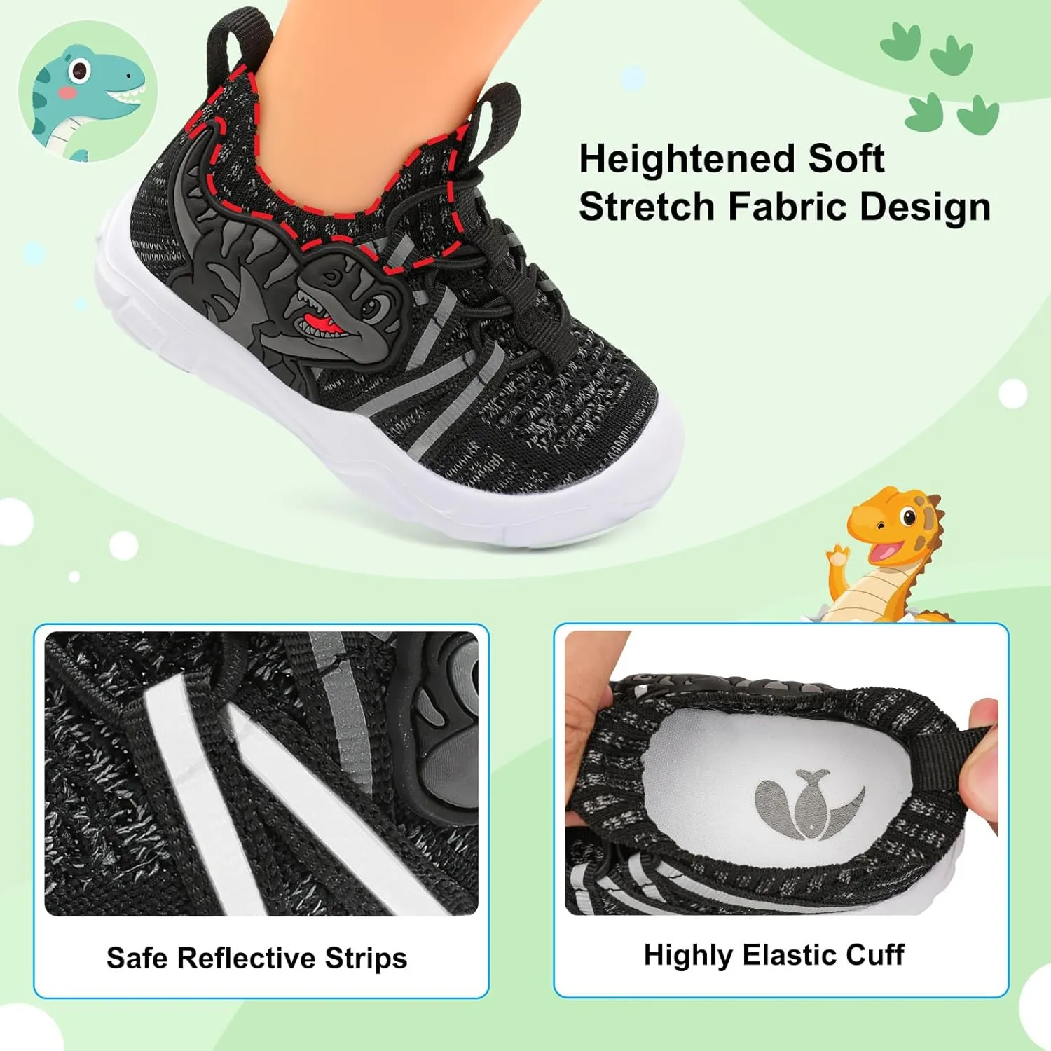 FEETCITY Toddler Shoes Boys Girls Walking Shoes Toddler Slip On Shoes Wide Kids Tennis Shoes Lightweight Toddler Dinosaur Shoes Baby Sneakers