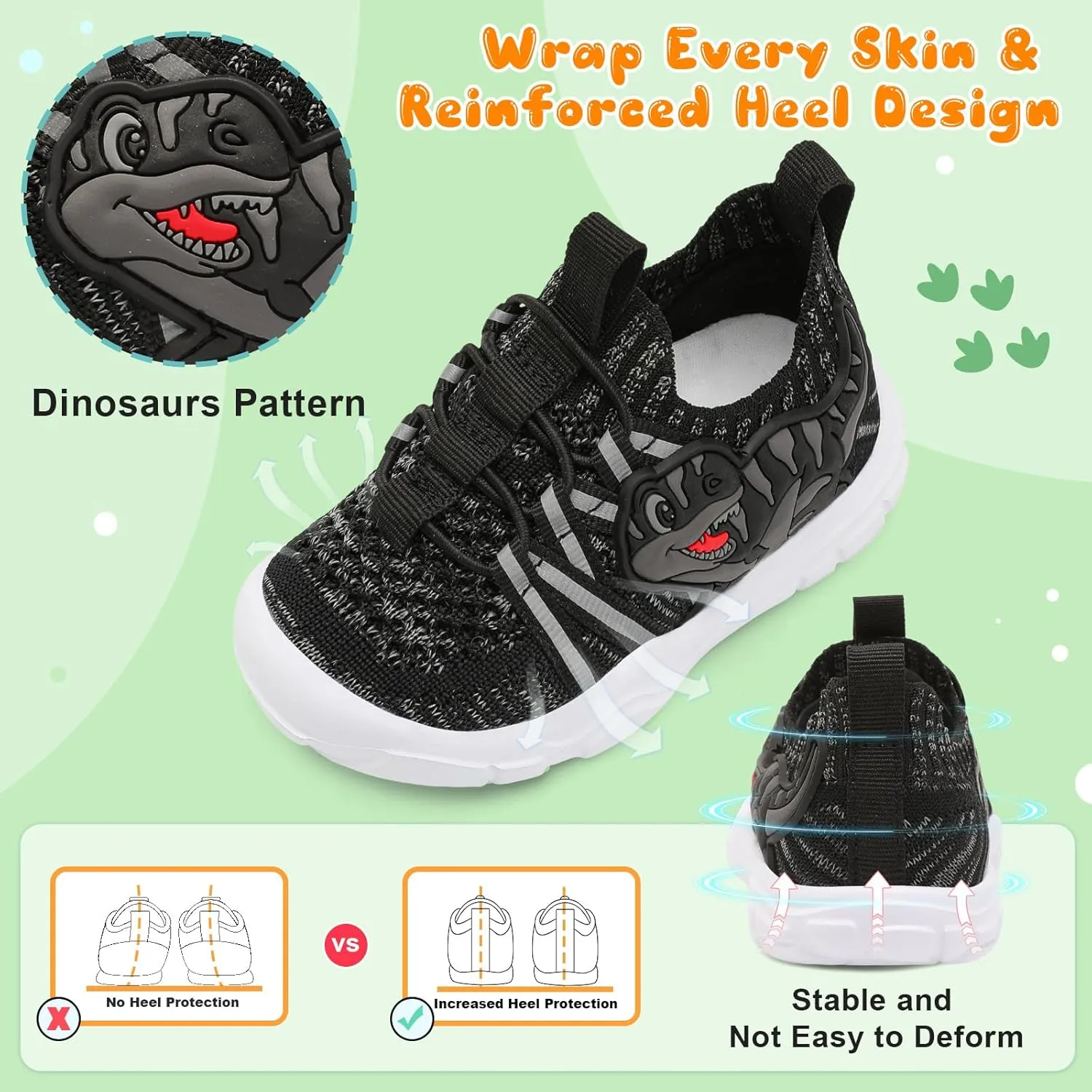 FEETCITY Toddler Shoes Boys Girls Walking Shoes Toddler Slip On Shoes Wide Kids Tennis Shoes Lightweight Toddler Dinosaur Shoes Baby Sneakers