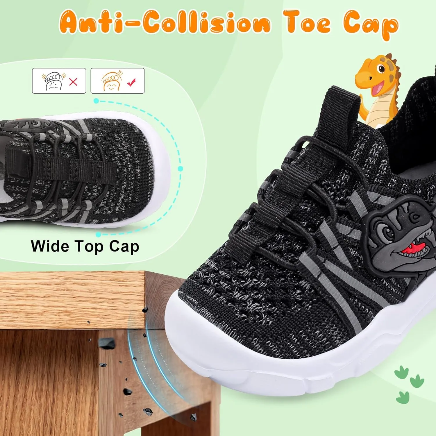 FEETCITY Toddler Shoes Boys Girls Walking Shoes Toddler Slip On Shoes Wide Kids Tennis Shoes Lightweight Toddler Dinosaur Shoes Baby Sneakers