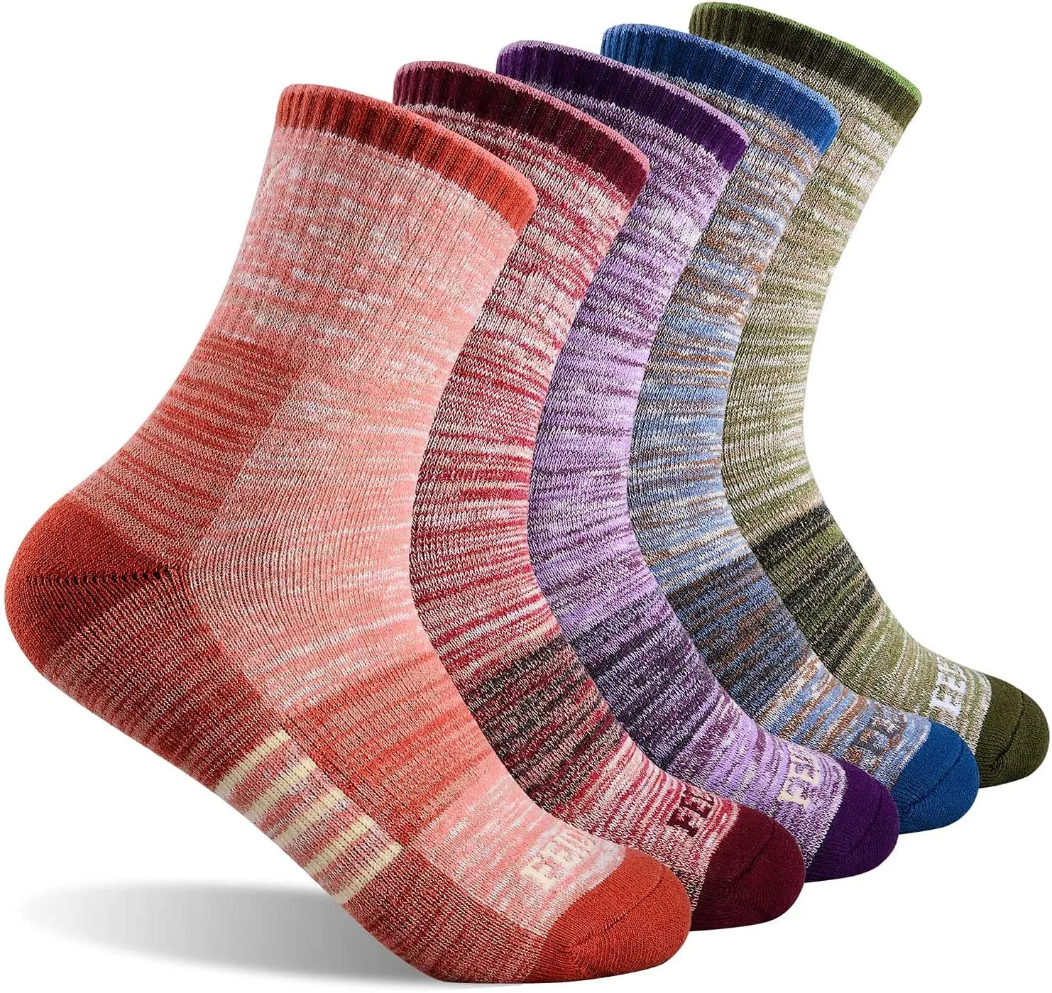 FEIDEER Women's Hiking Walking Socks, Multi-pack Outdoor Recreation Socks Wicking Cushion Crew Socks