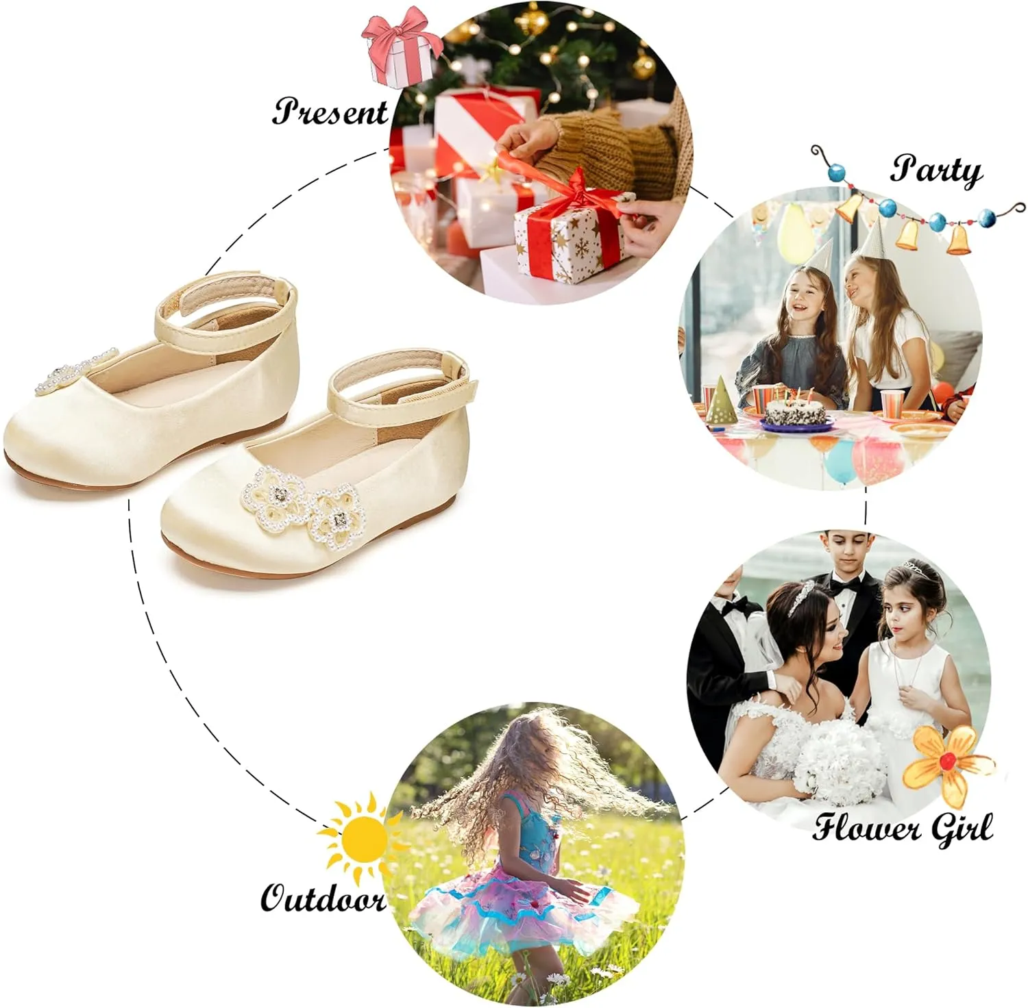 Felix & Flora Girls Toddler Little Ballet Shoes - Flower Girls Mary Jane Flats Dress Shoes Party Wedding