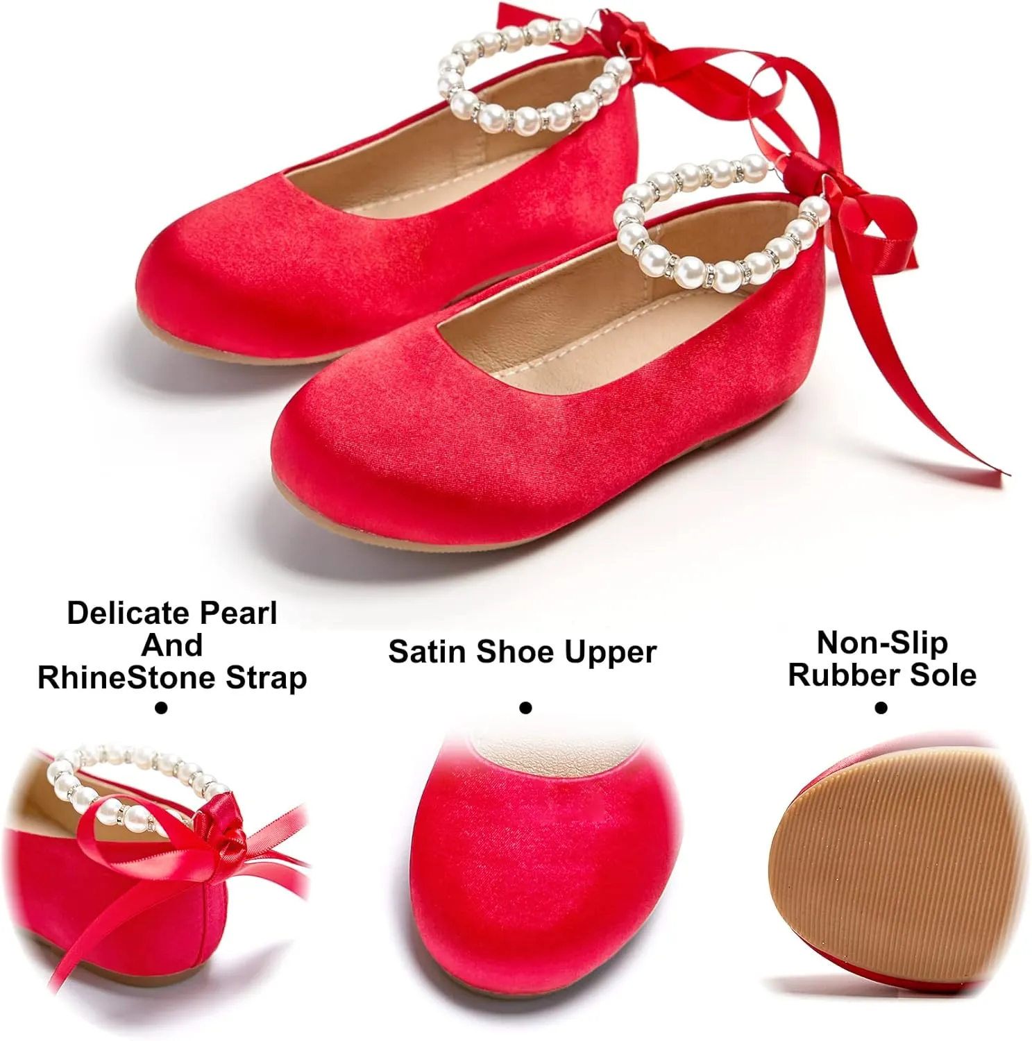 Felix & Flora Girls Toddler Little Ballet Shoes - Flower Girls Mary Jane Flats Dress Shoes Party Wedding