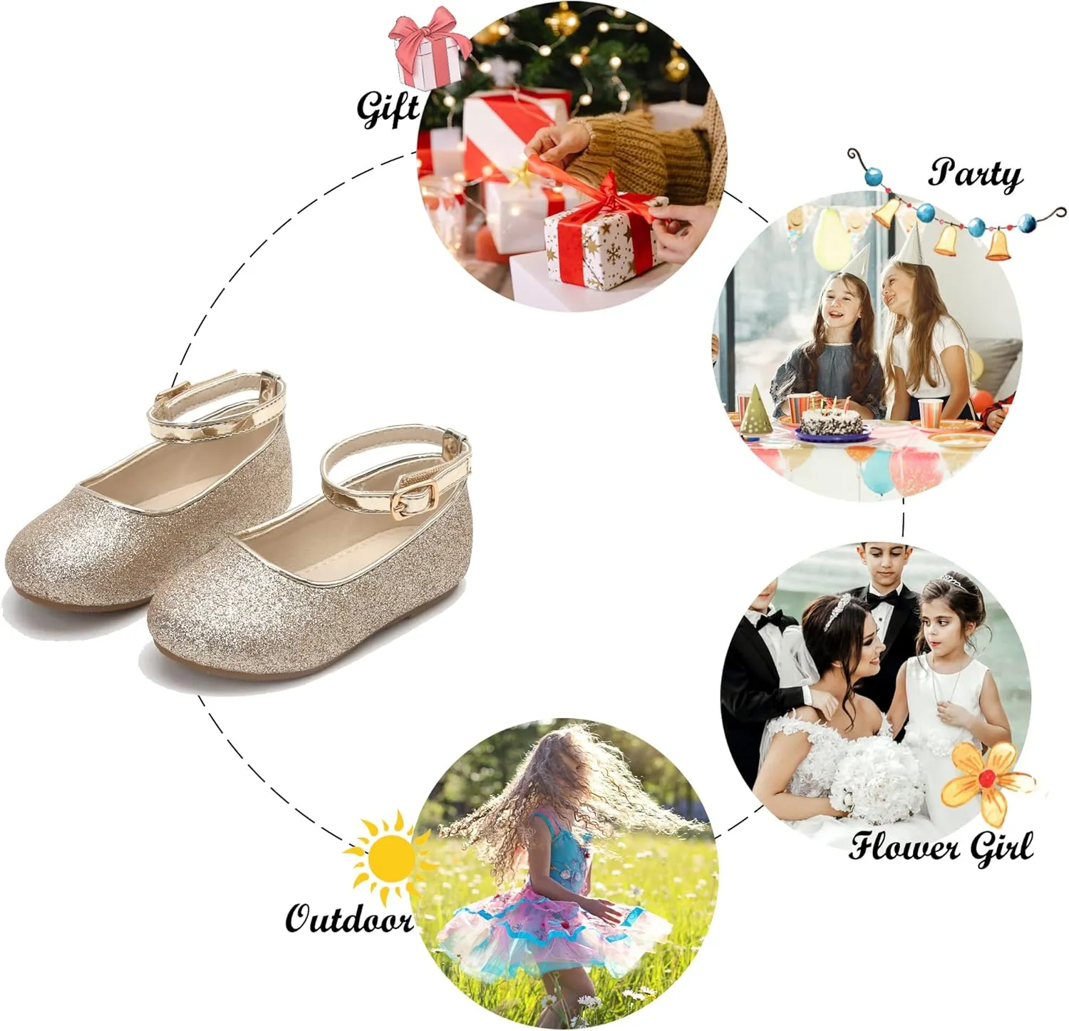 Felix & Flora Girls Toddler Little Ballet Shoes - Flower Girls Mary Jane Flats Dress Shoes Party Wedding