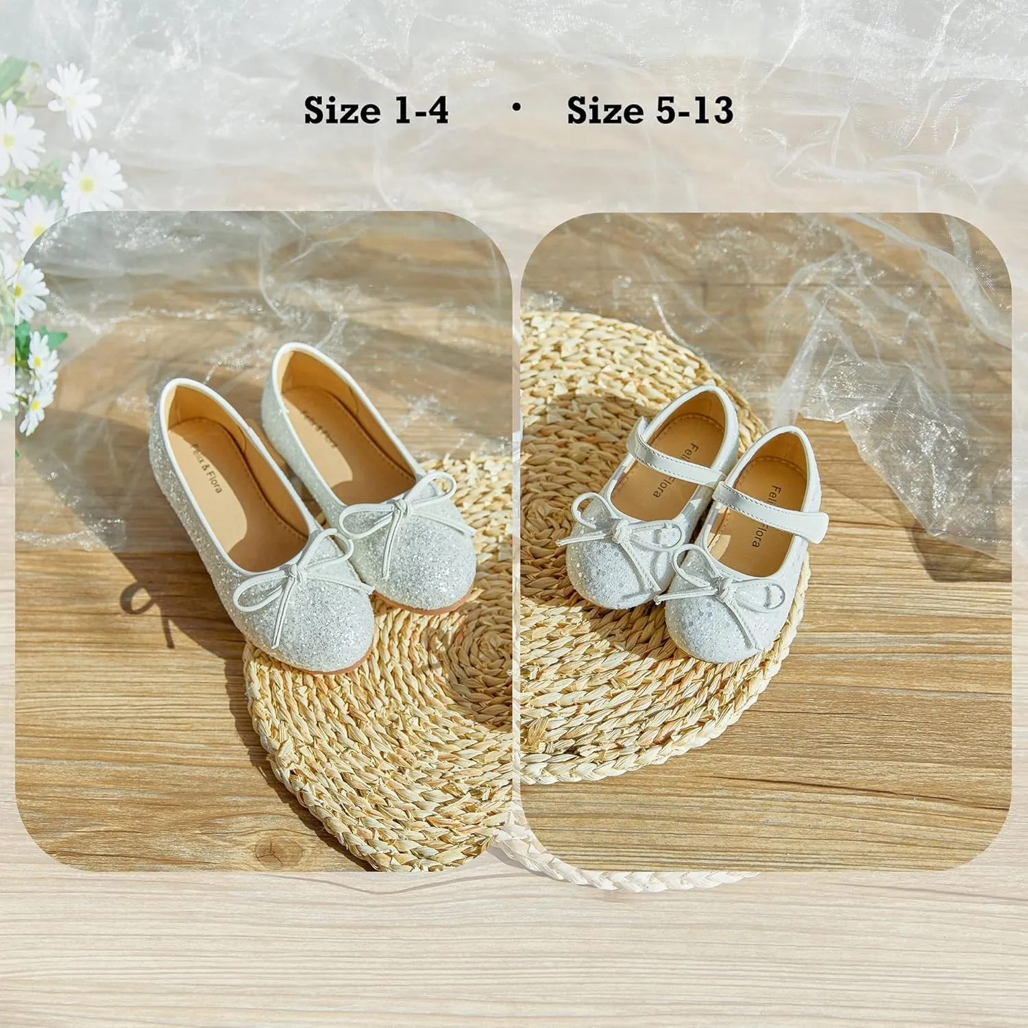 Felix & Flora Toddler Flower Girl Dress Shoes - Girl Ballet Flats Party School Shoes Wedding