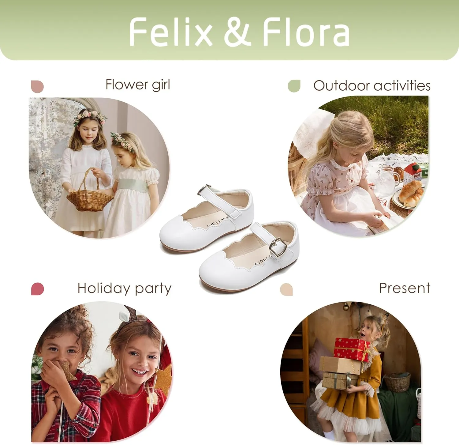 Felix & Flora Toddler Flower Girl Dress Shoes - Girl Ballet Flats Party School Shoes Wedding