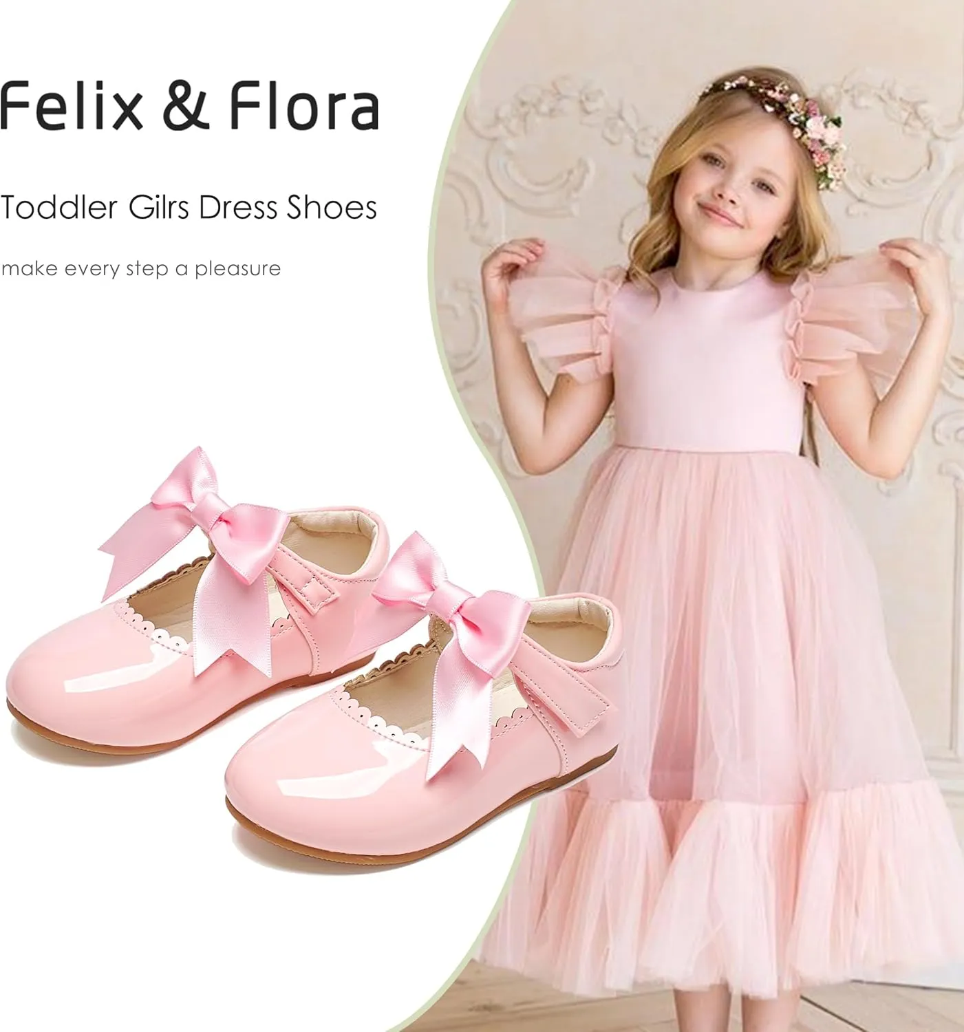 Felix & Flora Toddler Flower Girl Dress Shoes - Girl Ballet Flats Party School Shoes Wedding
