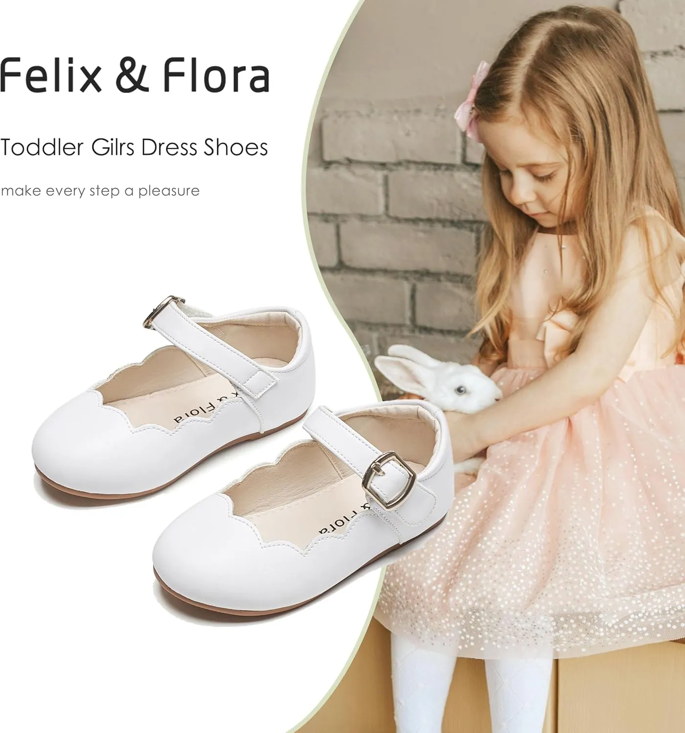 Felix & Flora Toddler Flower Girl Dress Shoes - Girl Ballet Flats Party School Shoes Wedding