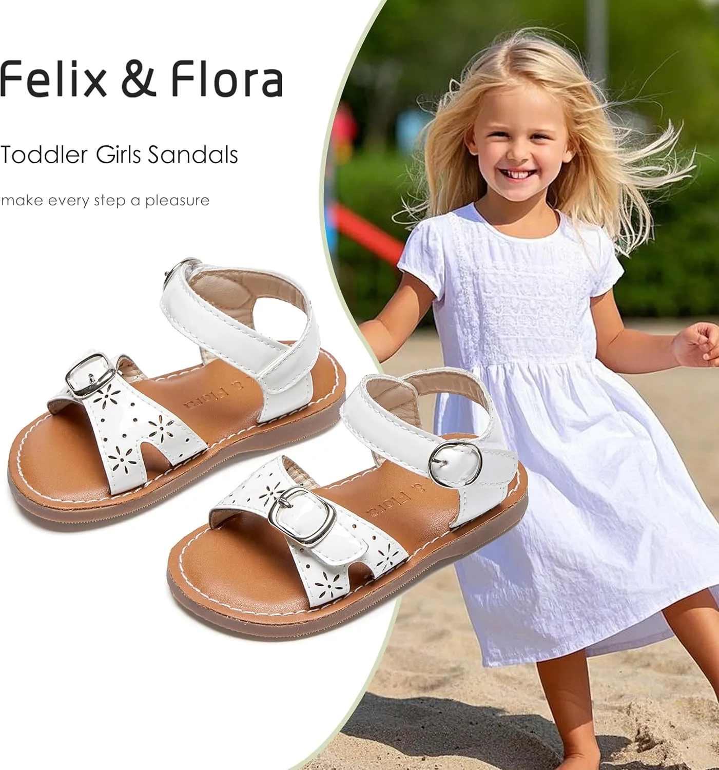 Felix & Flora Toddler Girl Sandals - Flower Girl Dress Shoes Open Toe Little Kid Summer Flats