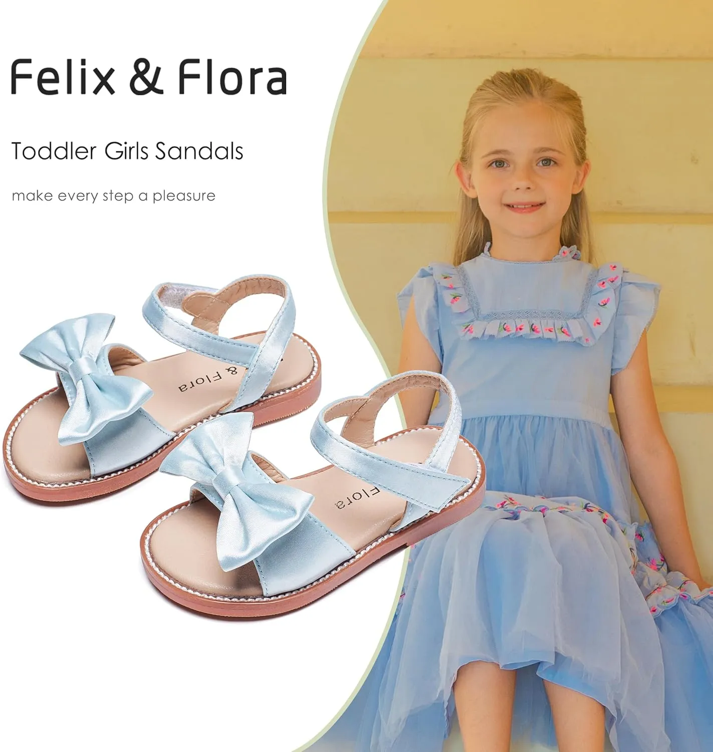 Felix & Flora Toddler Girl Sandals - Flower Girl Dress Shoes Open Toe Little Kid Summer Flats