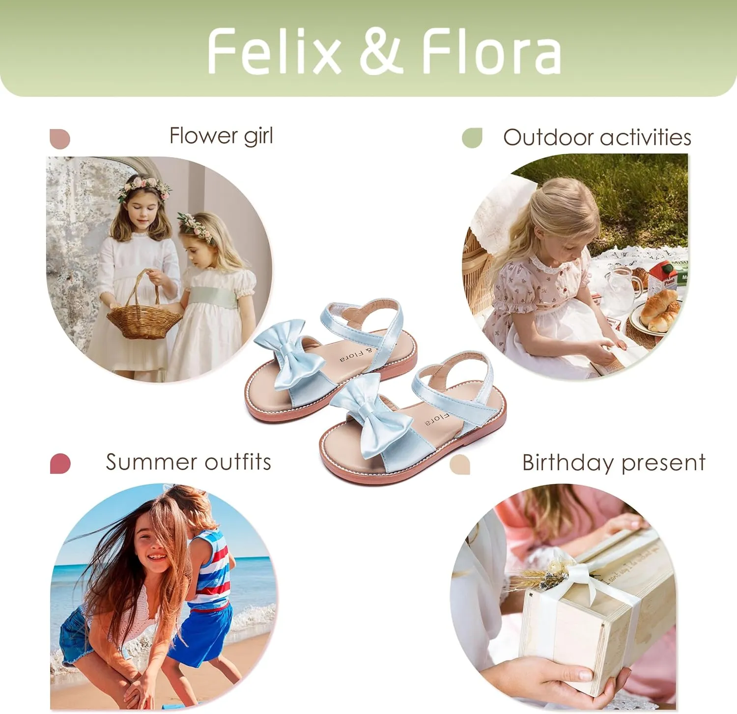 Felix & Flora Toddler Girl Sandals - Flower Girl Dress Shoes Open Toe Little Kid Summer Flats
