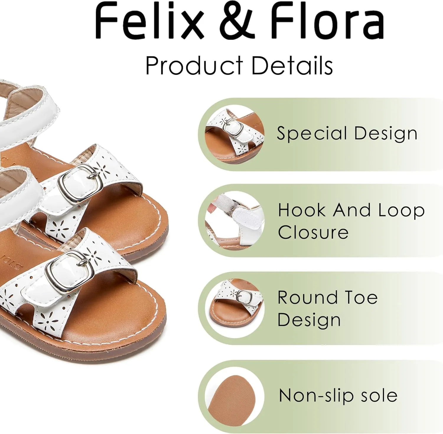 Felix & Flora Toddler Girl Sandals - Flower Girl Dress Shoes Open Toe Little Kid Summer Flats