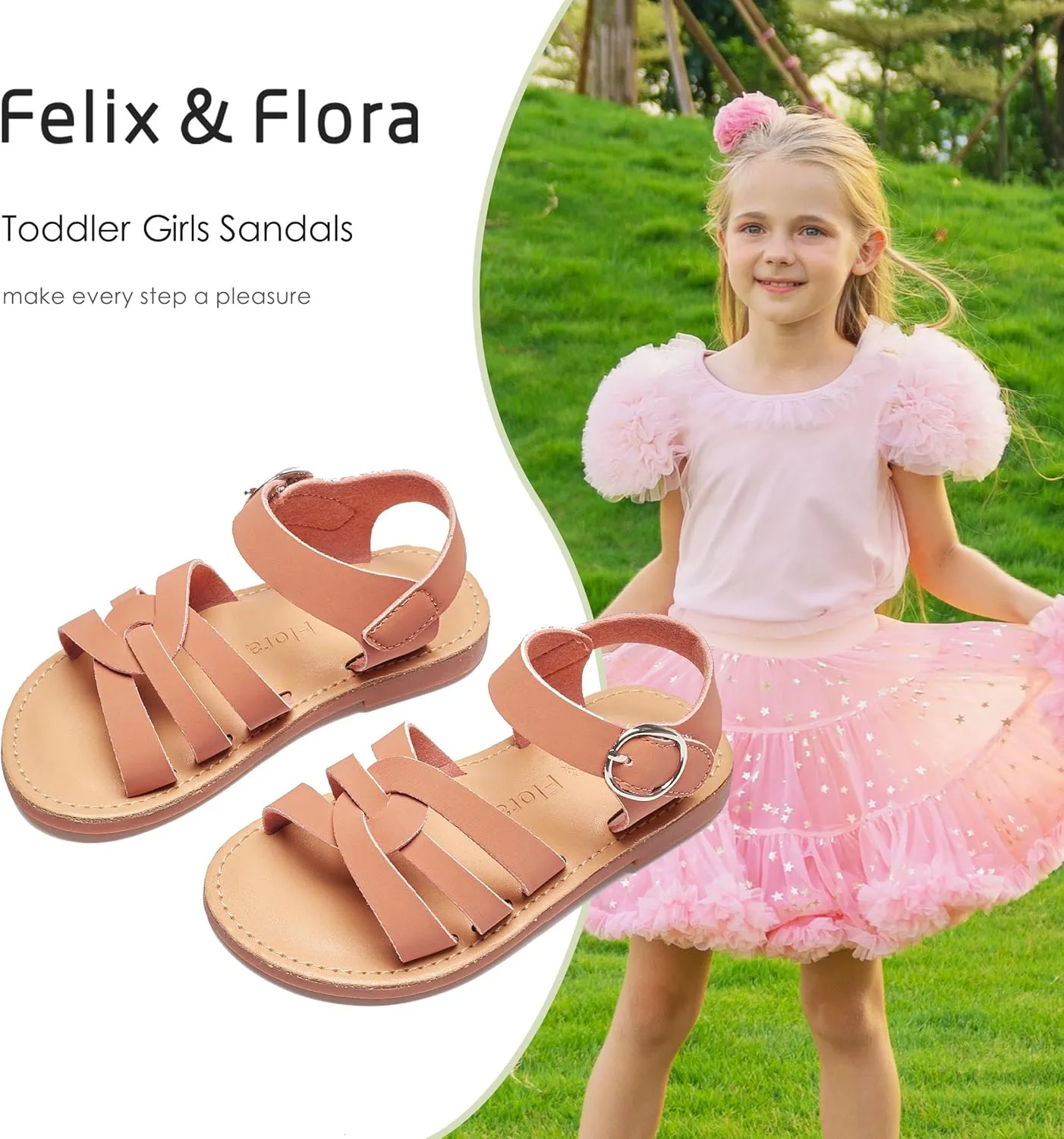 Felix & Flora Toddler Girl Sandals - Little Girl Easter Summer Dress Shoes Lightweight Open Toe Beach Holiday.