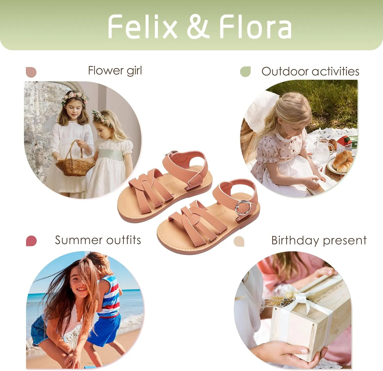 Felix & Flora Toddler Girl Sandals - Little Girl Easter Summer Dress Shoes Lightweight Open Toe Beach Holiday.