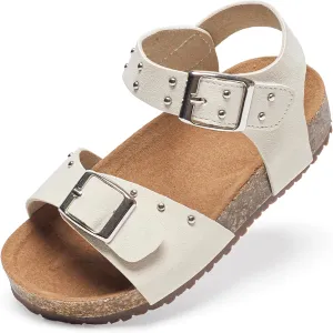 Felix & Flora Toddler Girls Sandals Flower Girl Cork Footbed Open Toe Comfort Princess Summer Flat Shoes