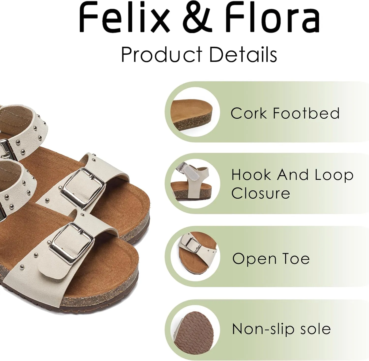Felix & Flora Toddler Girls Sandals Flower Girl Cork Footbed Open Toe Comfort Princess Summer Flat Shoes