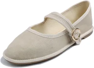 FEVERSOLE Women's Soft Breathable Mary Jane Memory Foam Cushioned Comfort Round Toe Metal Buckle Flats Walking Shoes