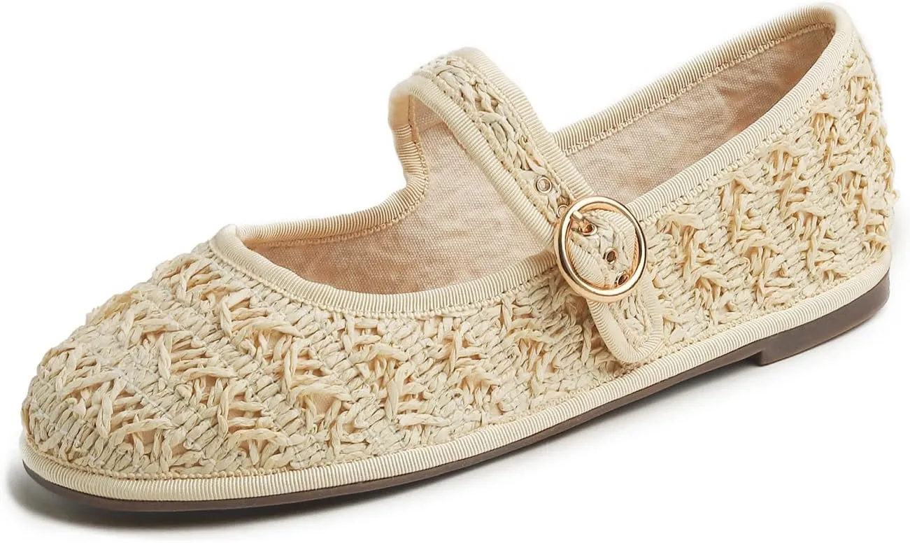 FEVERSOLE Women's Soft Breathable Mary Jane Memory Foam Cushioned Comfort Round Toe Metal Buckle Flats Walking Shoes
