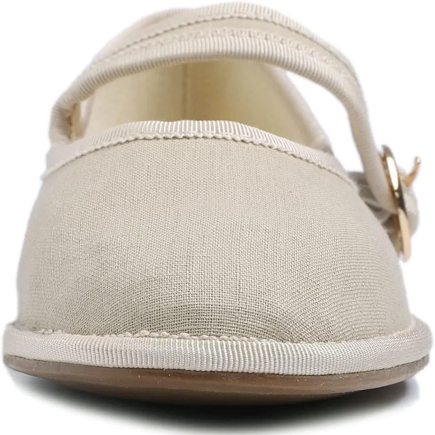 FEVERSOLE Women's Soft Breathable Mary Jane Memory Foam Cushioned Comfort Round Toe Metal Buckle Flats Walking Shoes