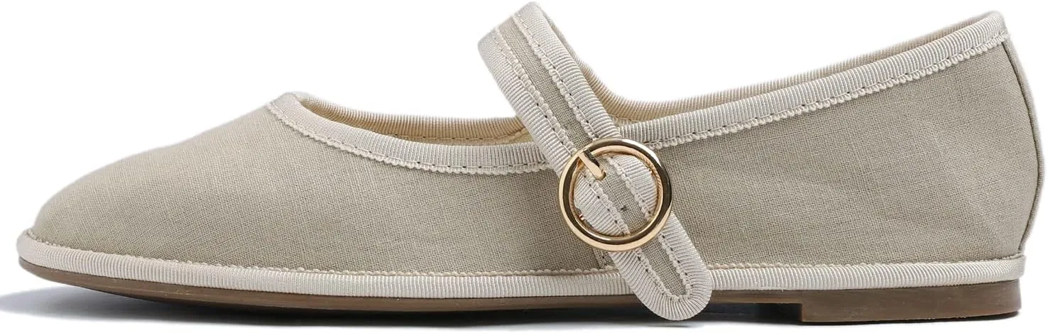 FEVERSOLE Women's Soft Breathable Mary Jane Memory Foam Cushioned Comfort Round Toe Metal Buckle Flats Walking Shoes