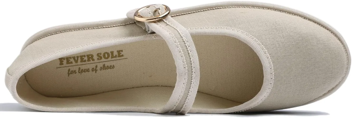 FEVERSOLE Women's Soft Breathable Mary Jane Memory Foam Cushioned Comfort Round Toe Metal Buckle Flats Walking Shoes