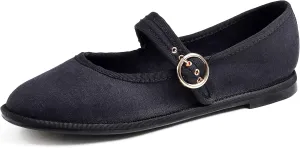 FEVERSOLE Women's Soft Breathable Mary Jane Memory Foam Cushioned Comfort Round Toe Metal Buckle Flats Walking Shoes