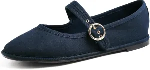 FEVERSOLE Women's Soft Breathable Mary Jane Memory Foam Cushioned Comfort Round Toe Metal Buckle Flats Walking Shoes