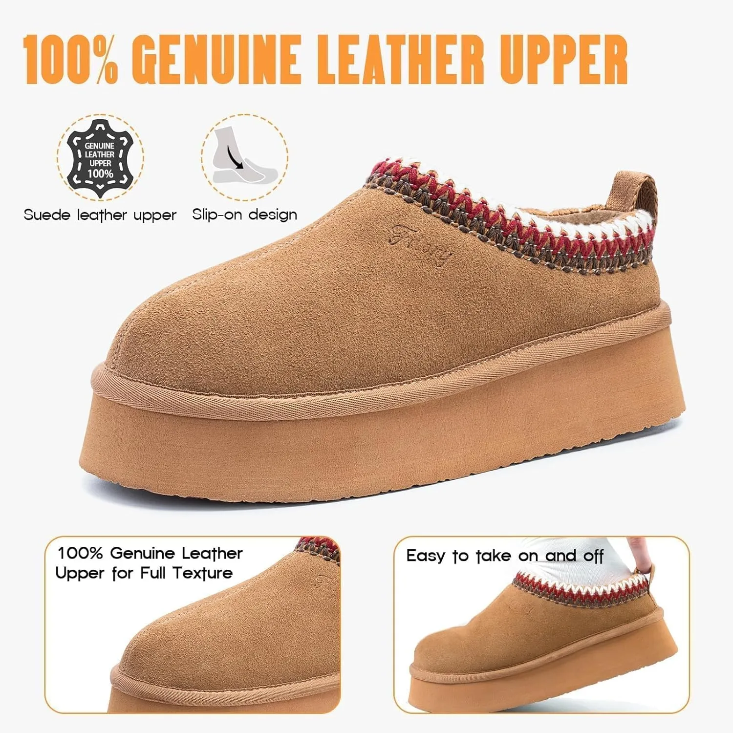 FITORY Womens Platform Slippers, Suede Ankle Boots with Fleece-lined for Indoor Outdoors Size 6-11