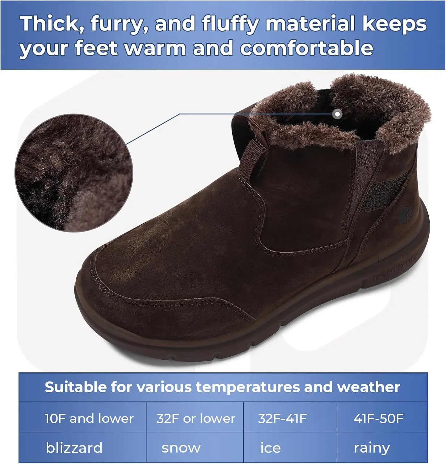 FitVille Mens Winter Boots Wide Width Outdoor Lightweight Snow Boots for Men Waterproof Insulated Thick Fur Mens Extra Wide Snow Boots V1