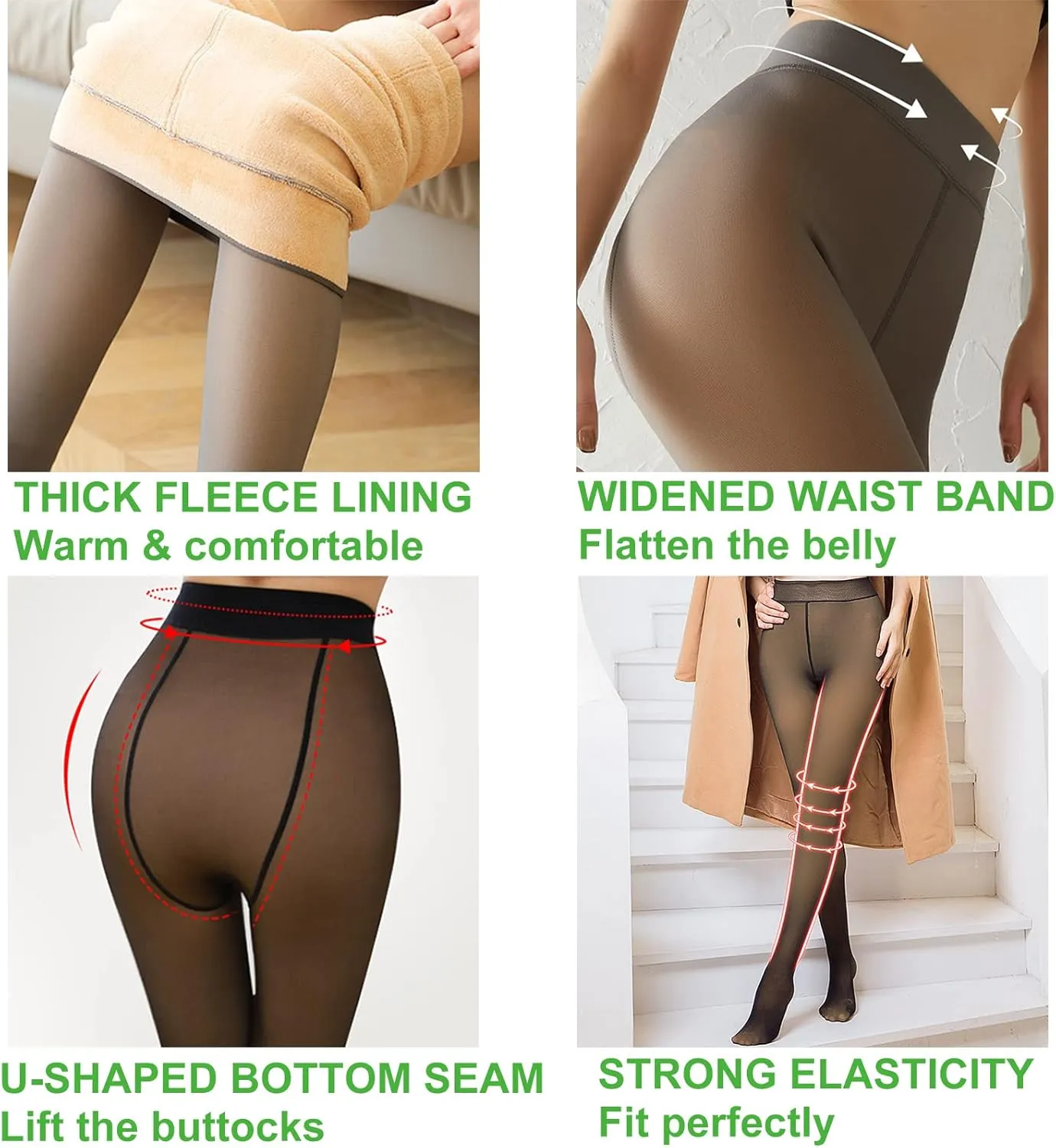 Fleece Lined Tights Women Leggings Thermal Pantyhose Fake Translucent Opaque High Waisted Winter Warm Sheer Tight