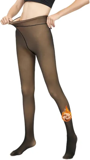 Fleece Lined Tights Women Leggings Thermal Pantyhose Fake Translucent Opaque High Waisted Winter Warm Sheer Tight
