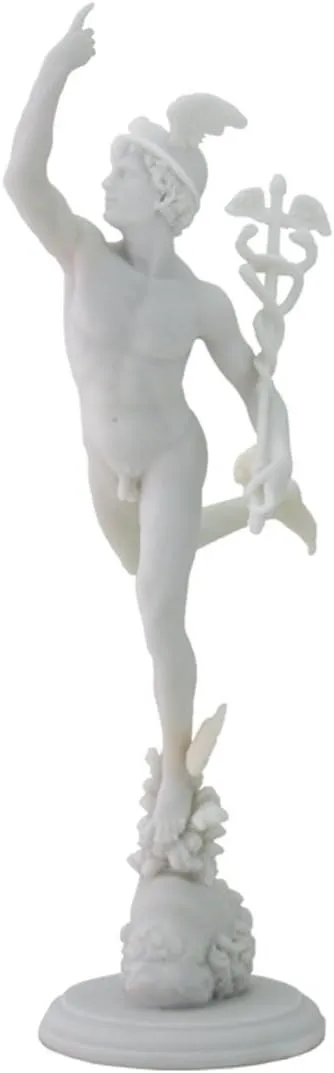 Flying Mercury Sculpture - Roman God Mercury - H: 14.5 Inch Marble Finish - Museum Antique Replica of Master Giovanni Da Bologna Statue
