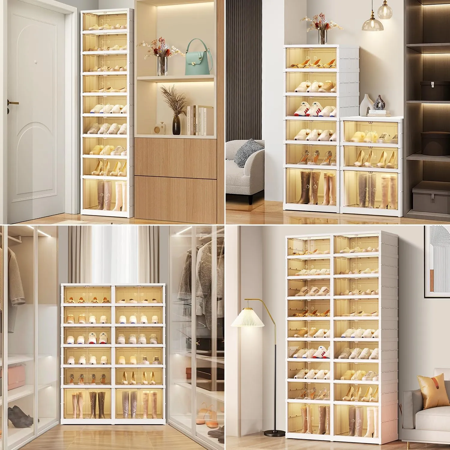 Foldable 9-Tier Shoe Rack Organizer for 18-36 Pairs - Collapsible Clear Plastic Shelf for Closet, Entrance or Front Door - Tall Stackable Folding Shoes Storage Boxes cabinet