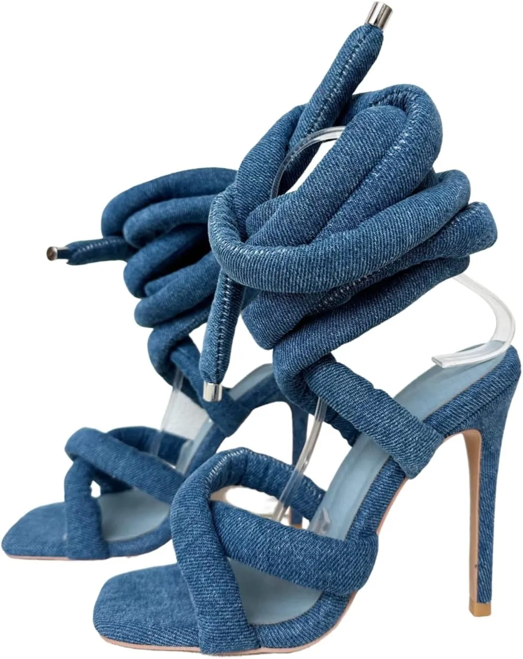 Frankie Hsu Ladies Girl Stiletto High Heeled Gladiator Sandals, Cotton Cushion Rope Lace Up Cross Strappy Ankle Designer Hot Style, Big Large Size US4-14 Unisex Shoes For Women Men