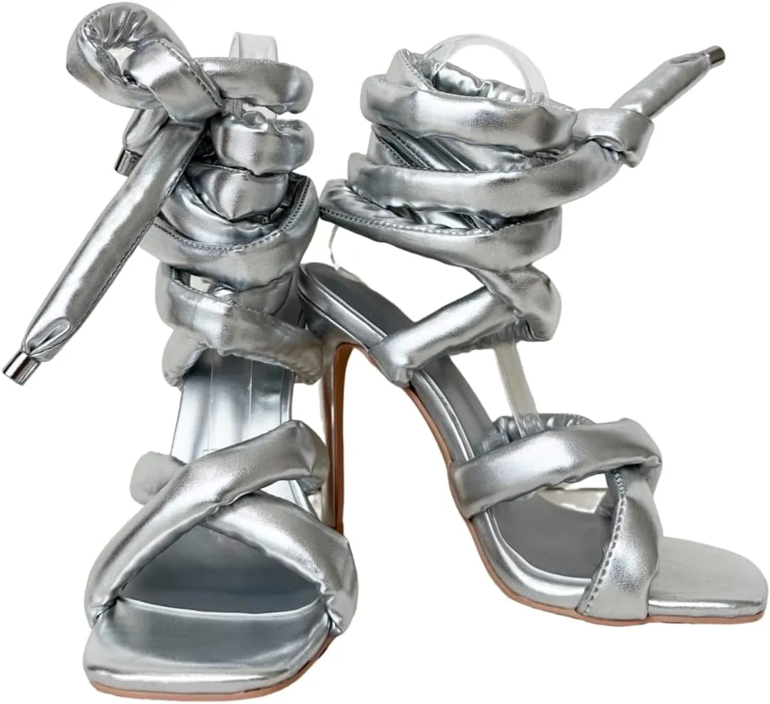 Frankie Hsu Ladies Girl Stiletto High Heeled Gladiator Sandals, Cotton Cushion Rope Lace Up Cross Strappy Ankle Designer Hot Style, Big Large Size US4-14 Unisex Shoes For Women Men