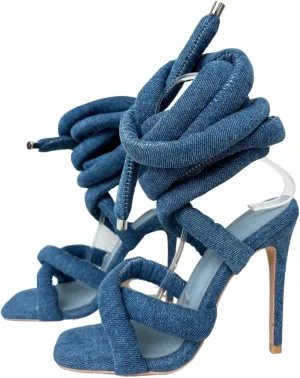 Frankie Hsu Ladies Girl Stiletto High Heeled Gladiator Sandals, Cotton Cushion Rope Lace Up Cross Strappy Ankle Designer Hot Style, Big Large Size US4-14 Unisex Shoes For Women Men