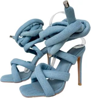 Frankie Hsu Ladies Girl Stiletto High Heeled Gladiator Sandals, Cotton Cushion Rope Lace Up Cross Strappy Ankle Designer Hot Style, Big Large Size US4-14 Unisex Shoes For Women Men