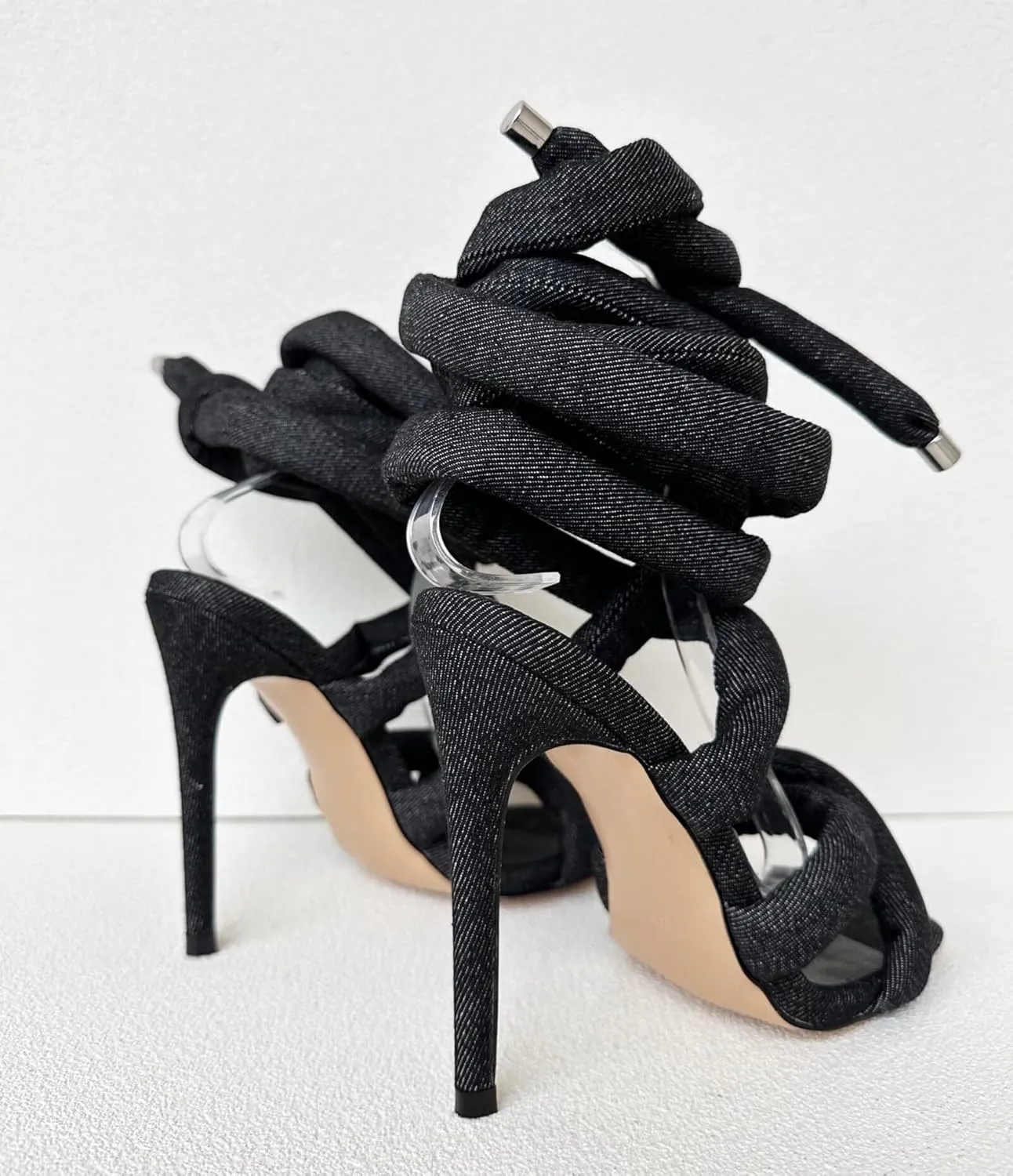 Frankie Hsu Ladies Girl Stiletto High Heeled Gladiator Sandals, Cotton Cushion Rope Lace Up Cross Strappy Ankle Designer Hot Style, Big Large Size US4-14 Unisex Shoes For Women Men