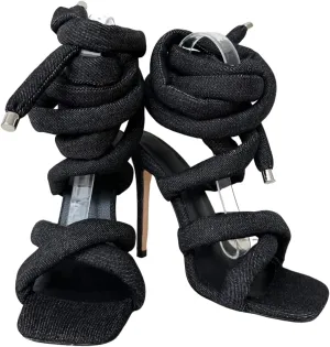 Frankie Hsu Ladies Girl Stiletto High Heeled Gladiator Sandals, Cotton Cushion Rope Lace Up Cross Strappy Ankle Designer Hot Style, Big Large Size US4-14 Unisex Shoes For Women Men