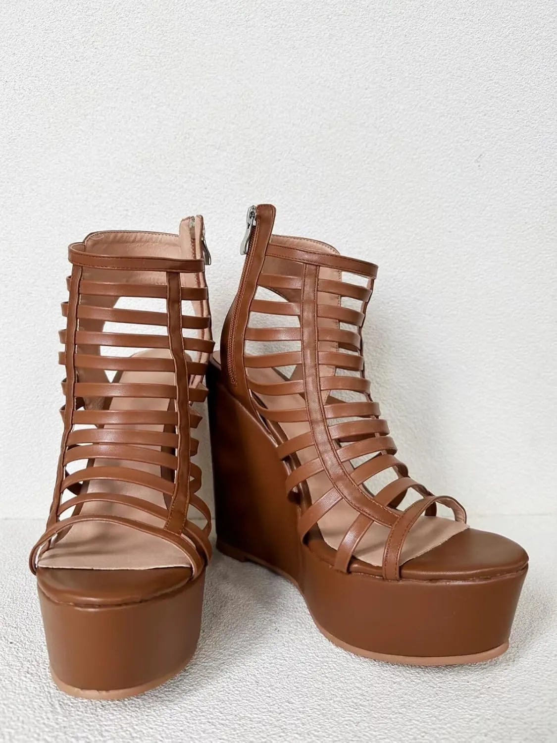Frankie Hsu Ladies Sexy Platform Wedge Sandals, Cute Lovely Brown Braid Nets High Heeled, Large Big Size US5-19 Unisex Shoes For Women Men