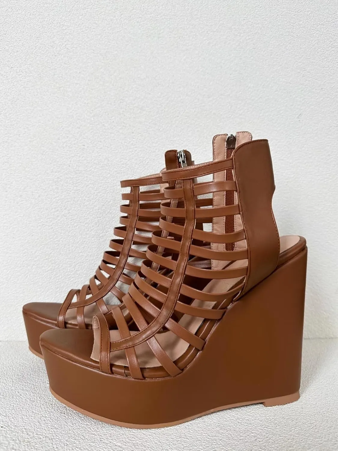 Frankie Hsu Ladies Sexy Platform Wedge Sandals, Cute Lovely Brown Braid Nets High Heeled, Large Big Size US5-19 Unisex Shoes For Women Men