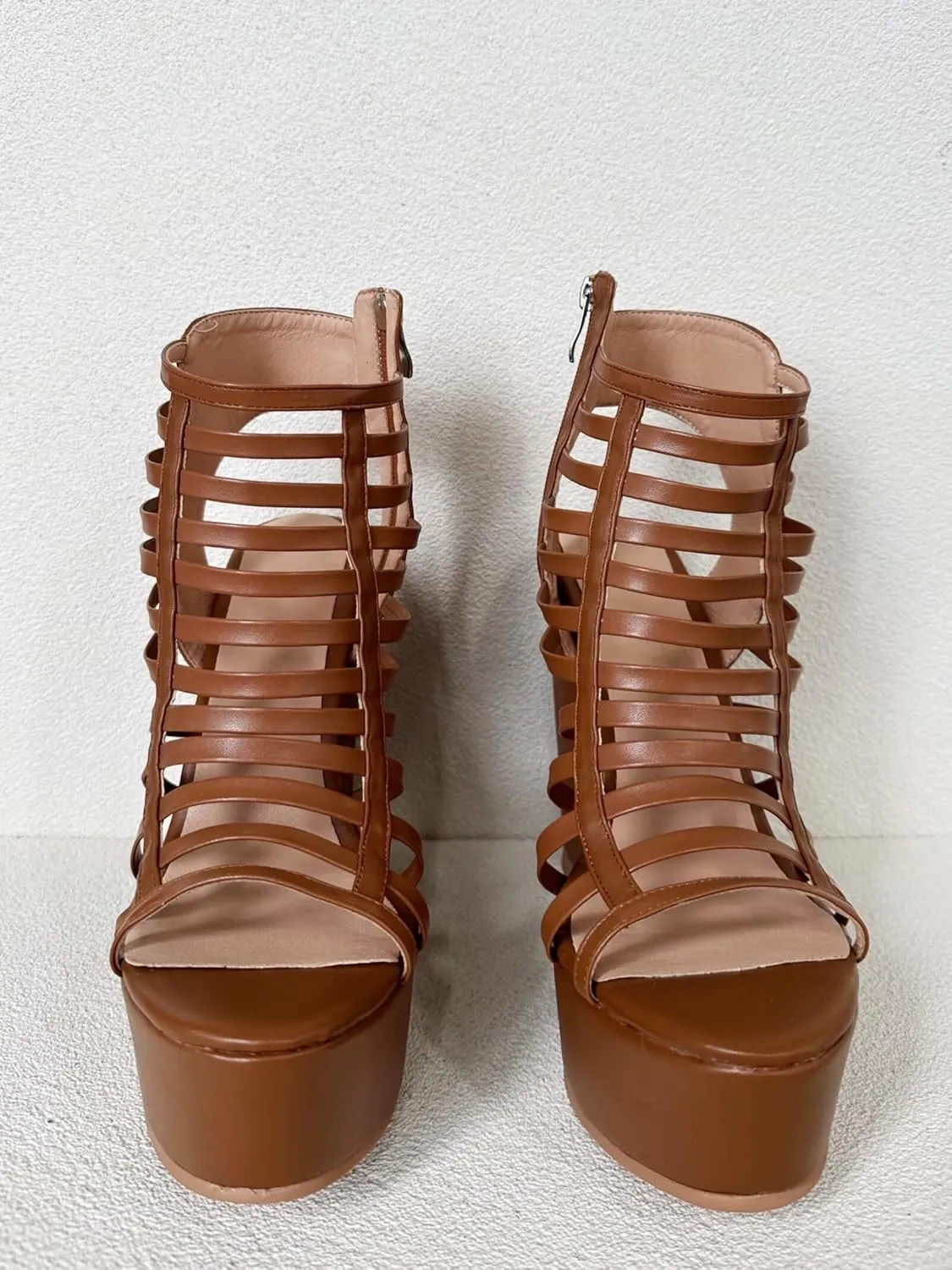 Frankie Hsu Ladies Sexy Platform Wedge Sandals, Cute Lovely Brown Braid Nets High Heeled, Large Big Size US5-19 Unisex Shoes For Women Men