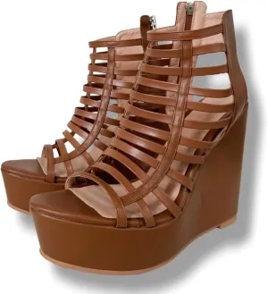 Frankie Hsu Ladies Sexy Platform Wedge Sandals, Cute Lovely Brown Braid Nets High Heeled, Large Big Size US5-19 Unisex Shoes For Women Men