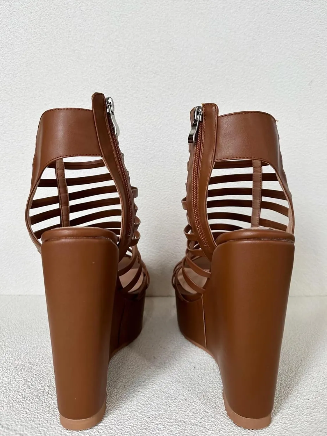 Frankie Hsu Ladies Sexy Platform Wedge Sandals, Cute Lovely Brown Braid Nets High Heeled, Large Big Size US5-19 Unisex Shoes For Women Men