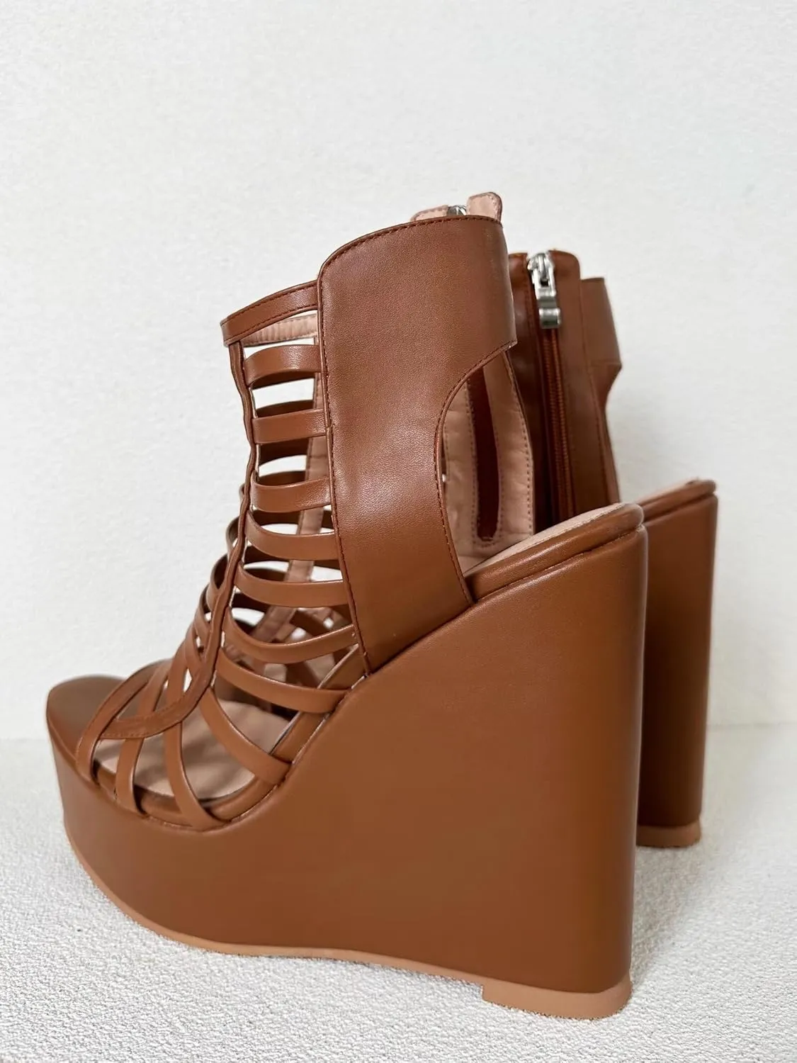 Frankie Hsu Ladies Sexy Platform Wedge Sandals, Cute Lovely Brown Braid Nets High Heeled, Large Big Size US5-19 Unisex Shoes For Women Men