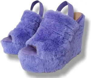 Frankie Hsu Ladies Sexy Platform Wedge Sandals, Cute Lovely Purple Plush Furry High Heeled Slingback, Large Big Size US5-19 Unisex Shoes For Women Men